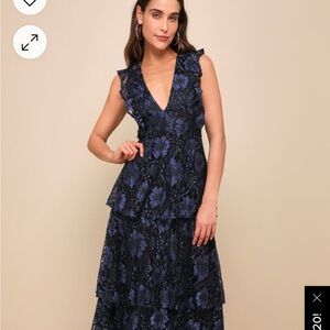 Floral V-Neck Dress - Black and Blue